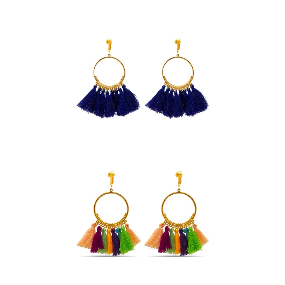 Bohemian Tassel Dangle Clip On Earrings